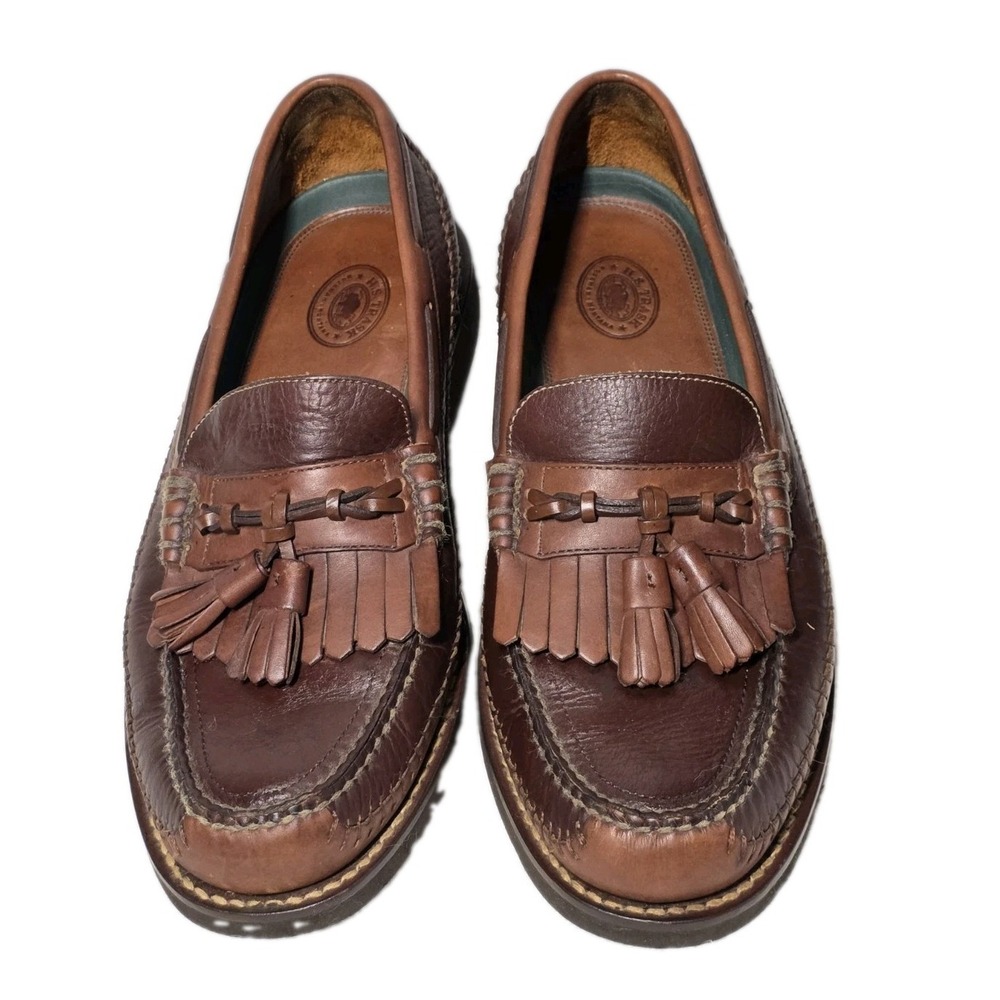 Premium Brown Durable Leather Kiltie Loafer Tasseled Accents By HS Trask Sz 9.5M